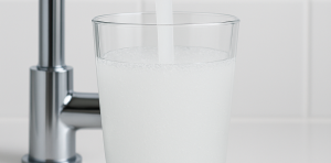 Wasserglas gefüllt mit trübem Wasser