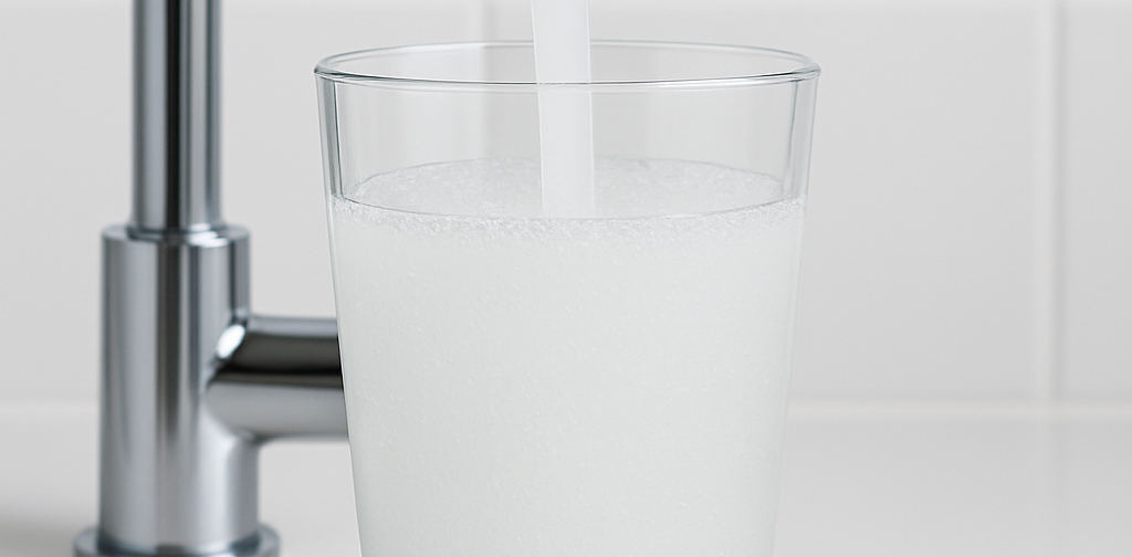 Wasserglas gefüllt mit trübem Wasser